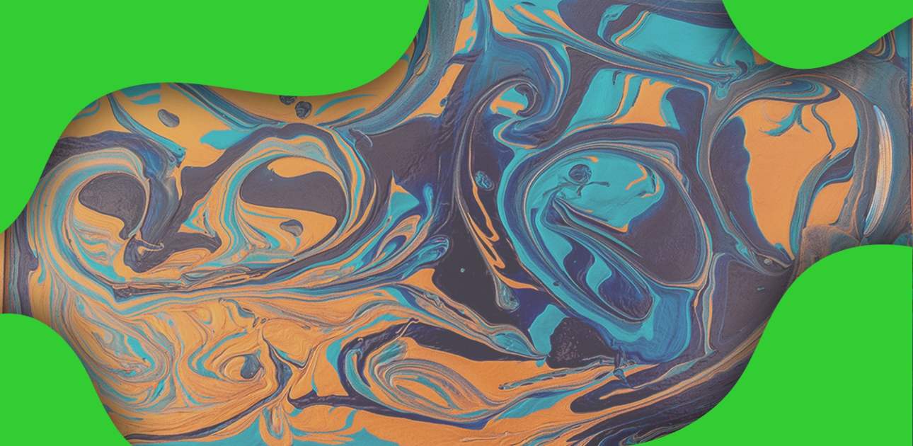 Vivid abstract swirls in orange and teal