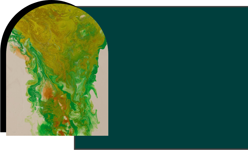 Flowing green and orange swirls on canvas.