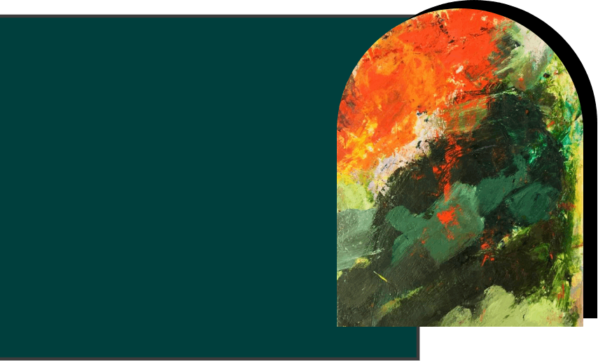 Energetic abstract painting with fiery red and green